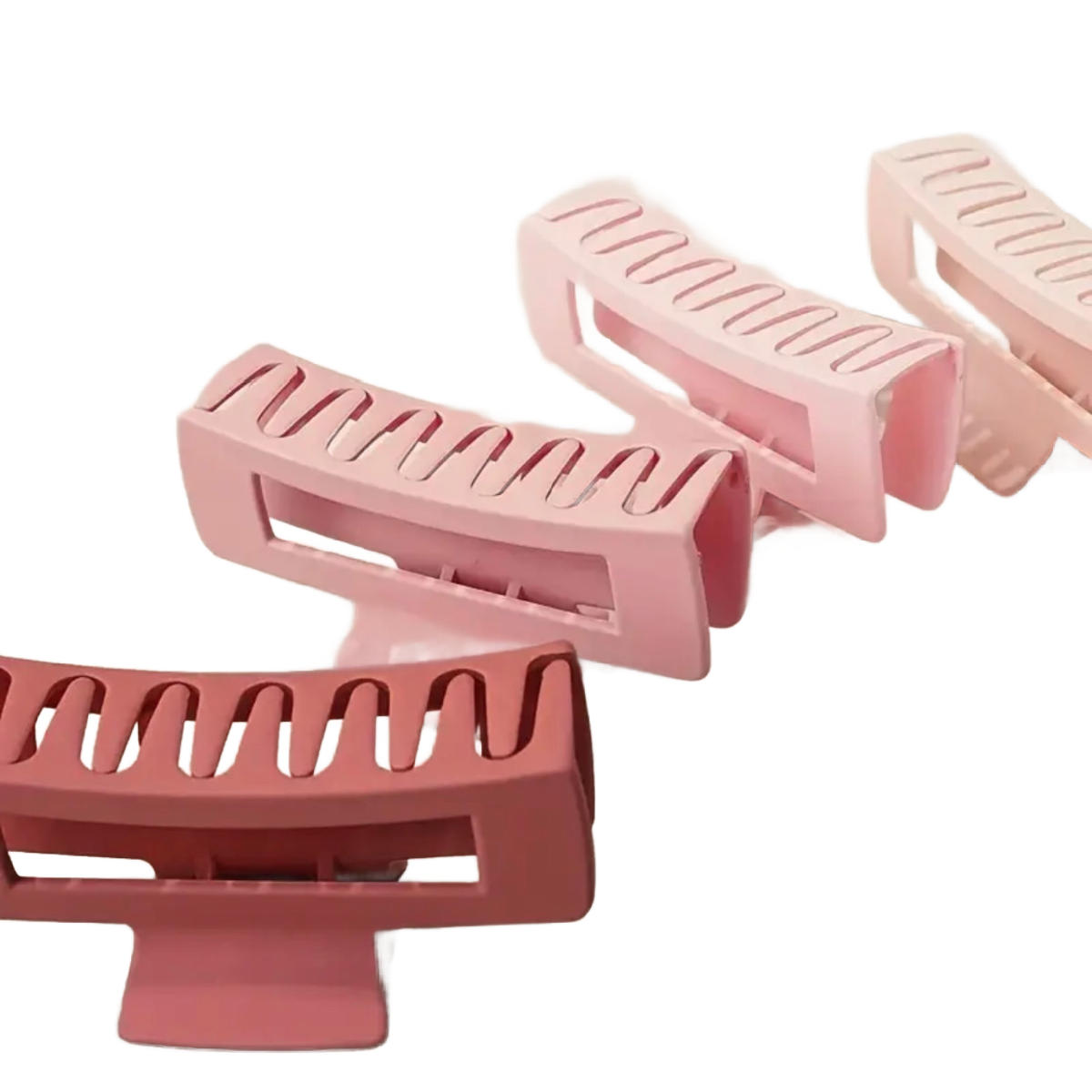 Lot of 4 Hair Claw Shark Clips 4.13" Matte Hollow Rectangle Non Slip Pink Shades