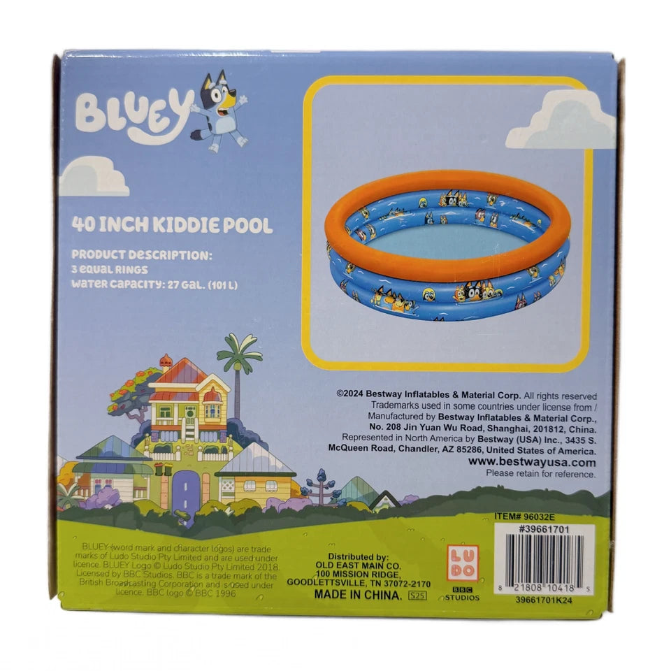 Bluey Kiddie Pool 40 Inch Inflatable 3 Ring & Goggles Water Play Outdoor Summer