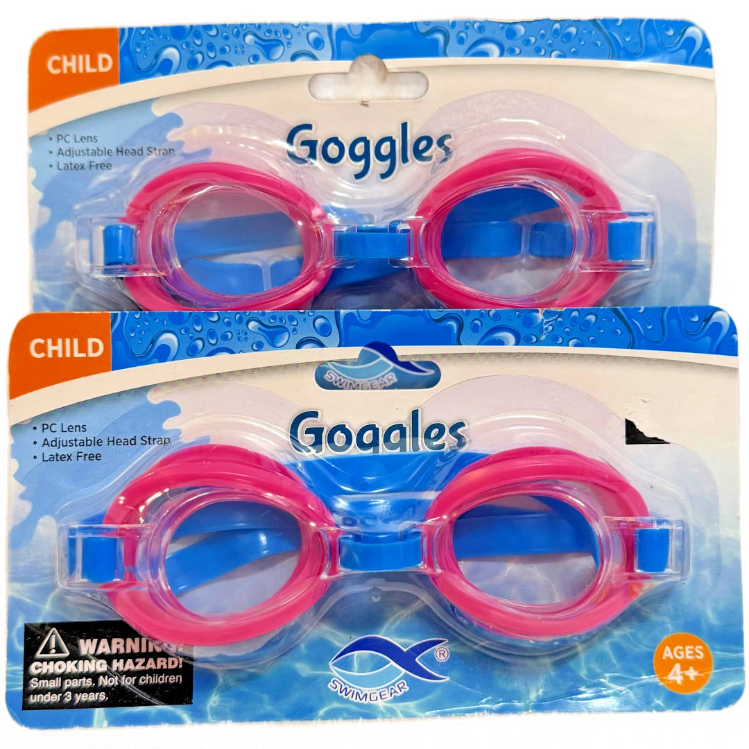 Swim Goggles Youth Kids Pink & Blue Unisex Adjustable Ages 4+ New Lot of 2