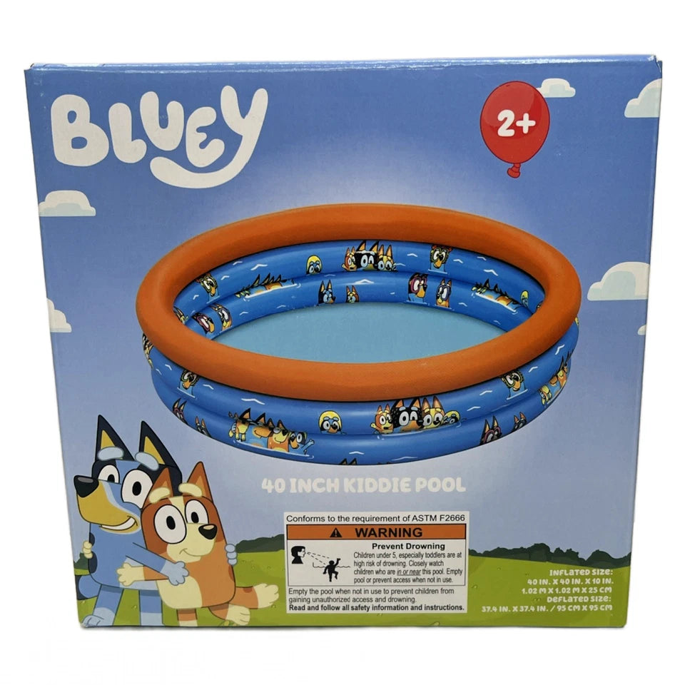 Bluey Kiddie Pool 40 Inch Inflatable 3 Ring & Goggles Water Play Outdoor Summer