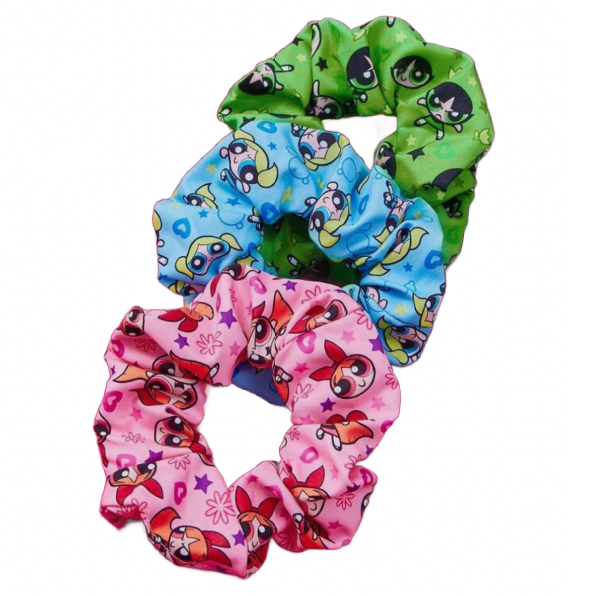 9 pc Powerpuff Girls Satin Scrunchies & Alligator Hair Clips New Lot