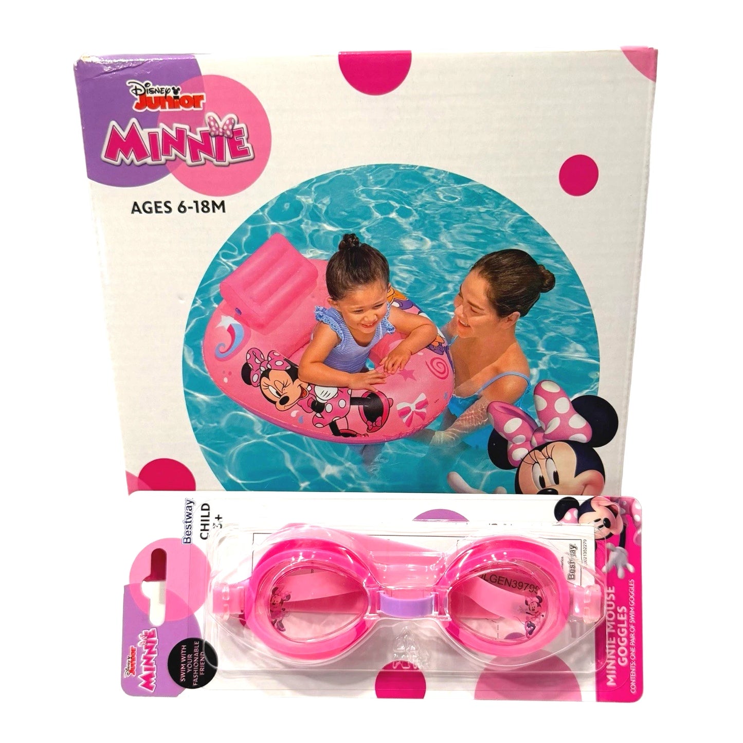 Disney Junior Minnie Mouse Baby Watercraft Pink Raft Float & Goggles Unopened