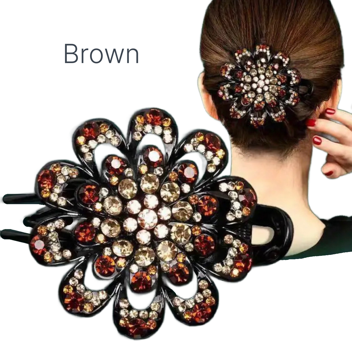 Elegant Boho-Chic Flower Duck Bill Hair Clip with Sparkling Rhinestones New