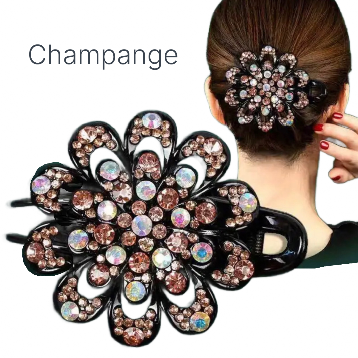 Elegant Boho-Chic Flower Duck Bill Hair Clip with Sparkling Rhinestones New