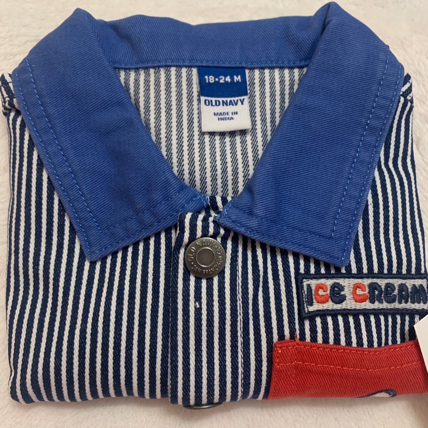 Railroad Stripe Twill Snap Jacket Baby Loose Collared Ice Cream Pocket NWT