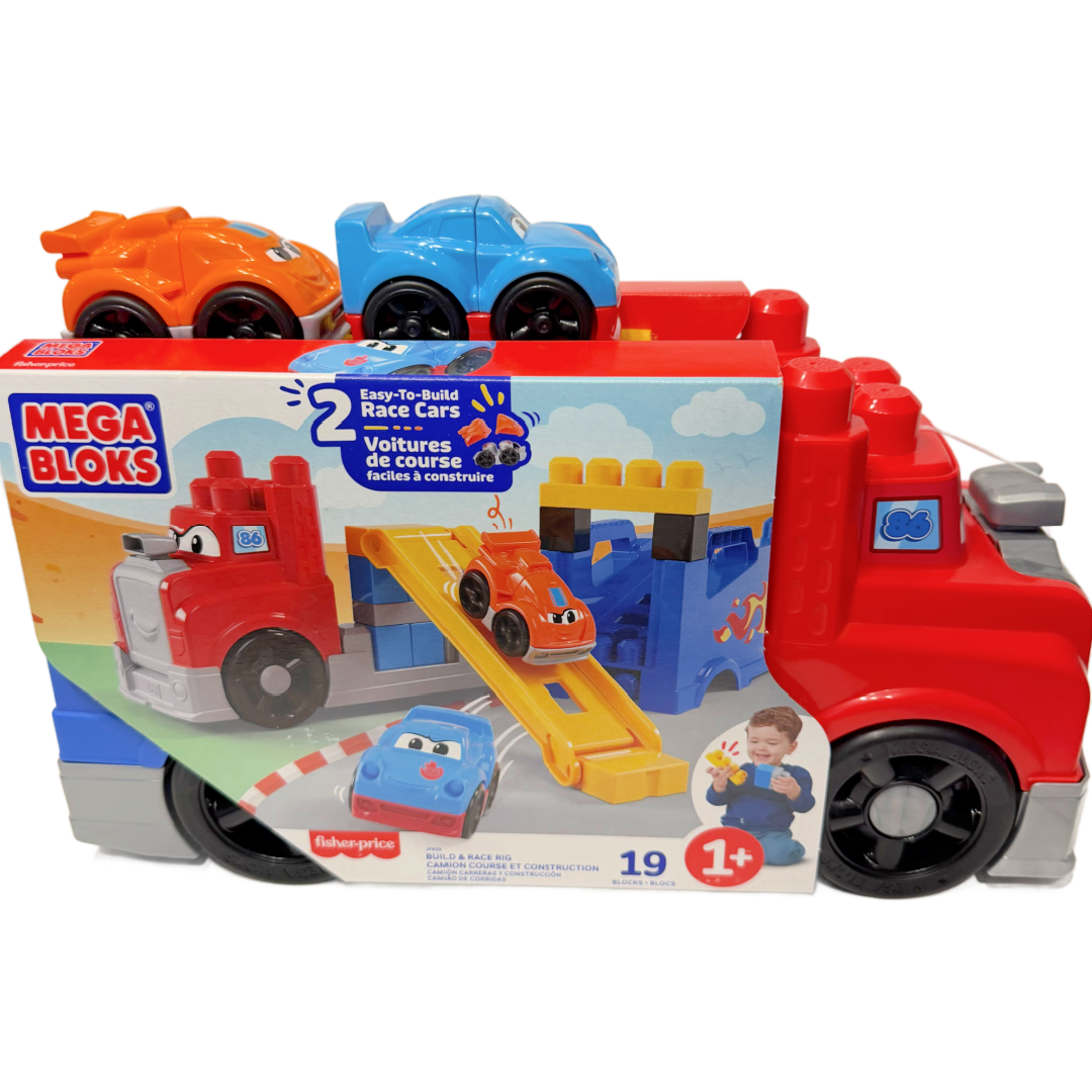 MEGA BLOKS Toddler Building Blocks Toy Set, Build & Race Cars Rig New