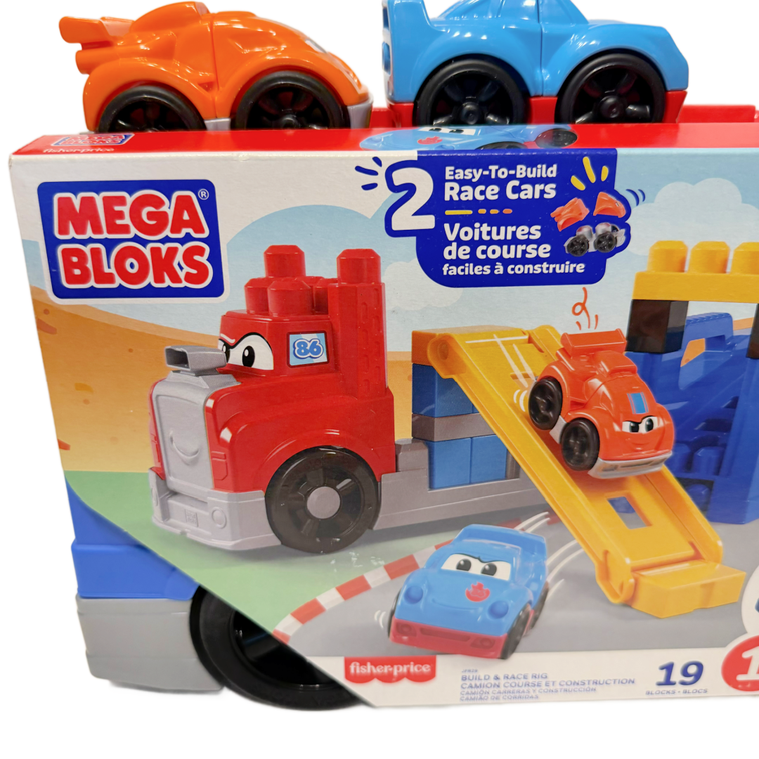 MEGA BLOKS Toddler Building Blocks Toy Set, Build & Race Cars Rig New