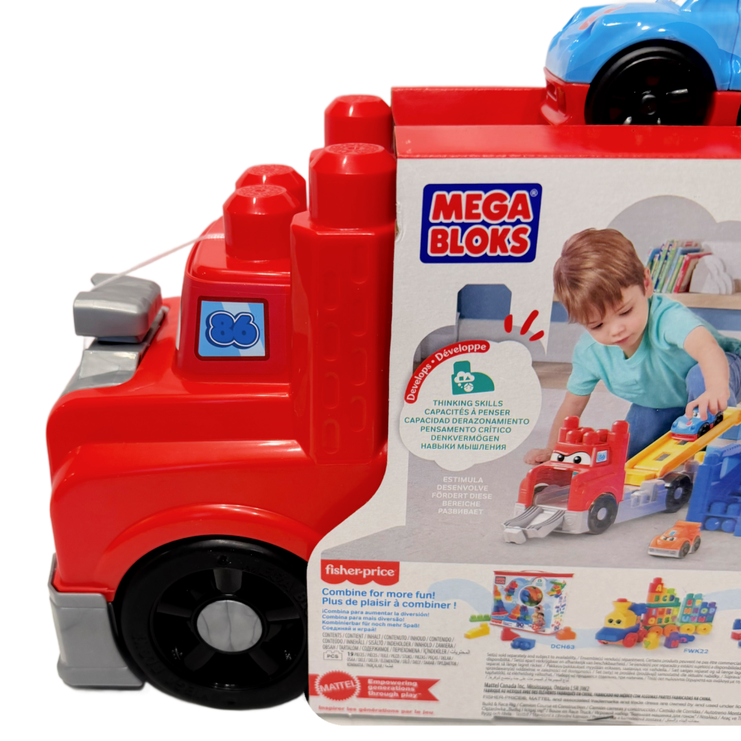 MEGA BLOKS Toddler Building Blocks Toy Set, Build & Race Cars Rig New