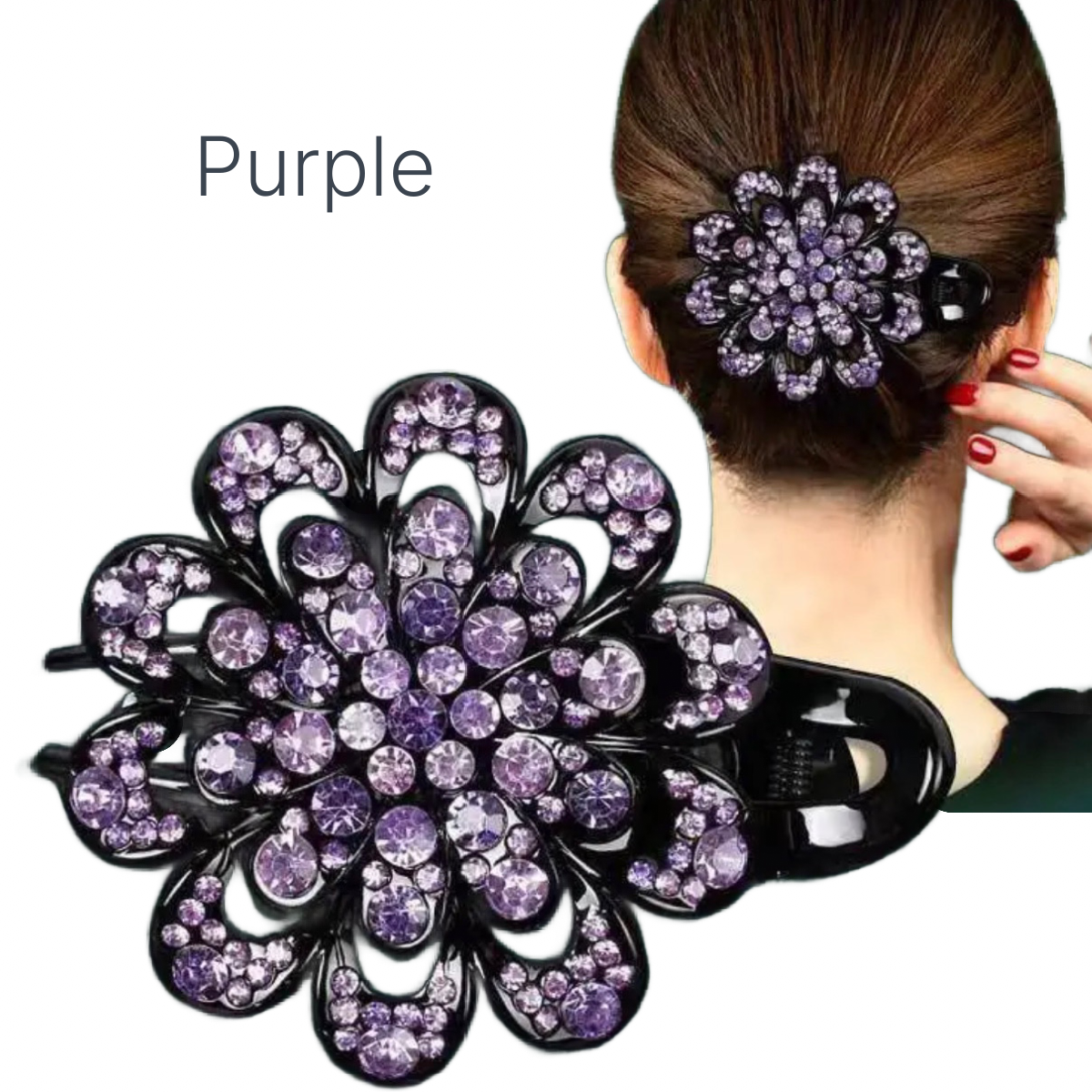 Elegant Boho-Chic Flower Duck Bill Hair Clip with Sparkling Rhinestones New