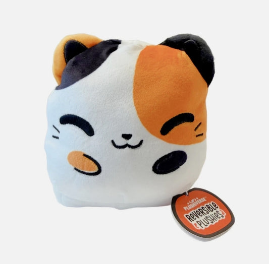 TeeTurtle Reversible Cat Plushie Cute Kawaii Calico Kitty Happy to Angry NWT