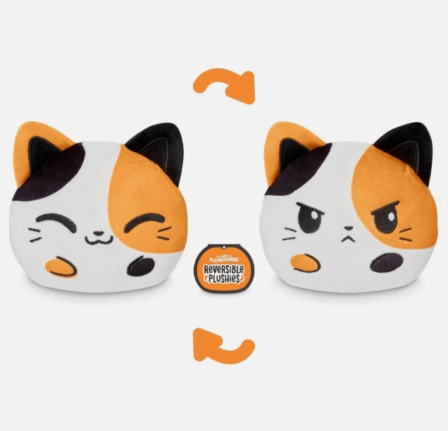 TeeTurtle Reversible Cat Plushie Cute Kawaii Calico Kitty Happy to Angry NWT