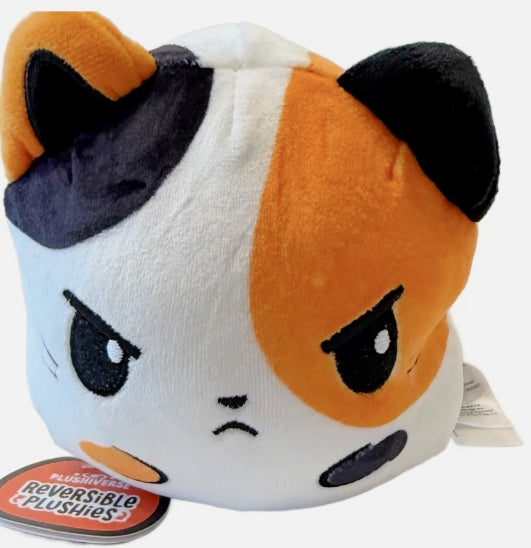 TeeTurtle Reversible Cat Plushie Cute Kawaii Calico Kitty Happy to Angry NWT