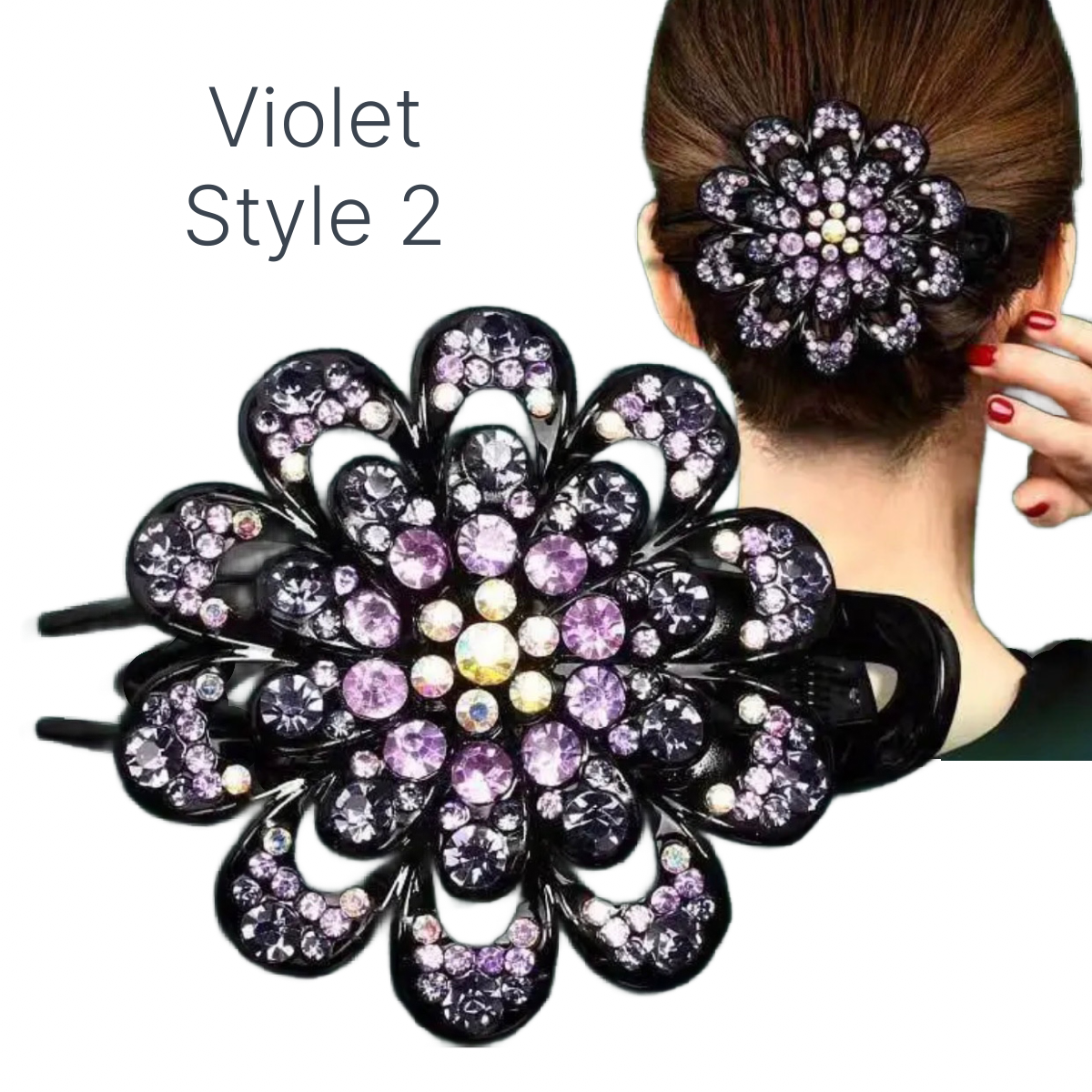 Elegant Boho-Chic Flower Duck Bill Hair Clip with Sparkling Rhinestones New