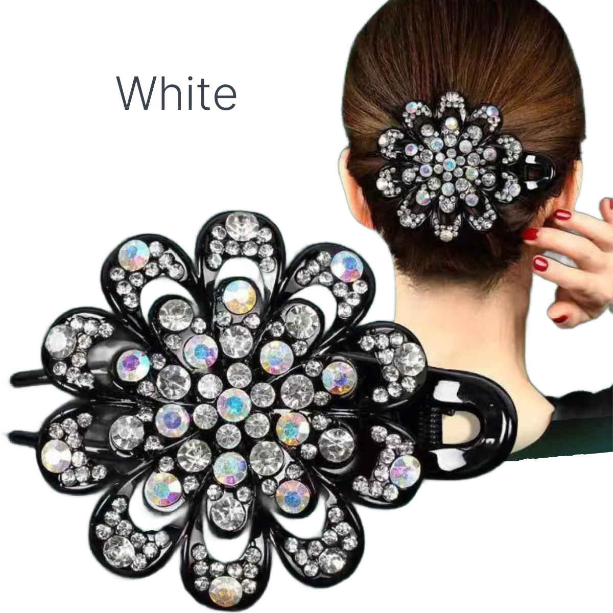 Elegant Boho-Chic Flower Duck Bill Hair Clip with Sparkling Rhinestones New