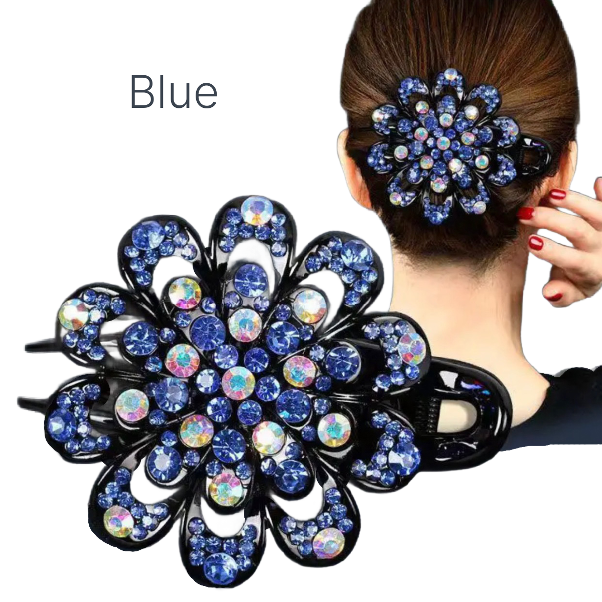 Elegant Boho-Chic Flower Duck Bill Hair Clip with Sparkling Rhinestones New