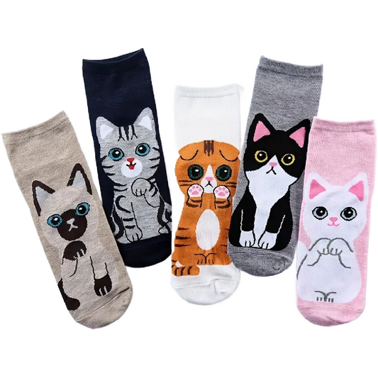 5 Pairs of Kitty Cat Socks Low Cut Ankle Women's Stretch Stockings Hosiery New