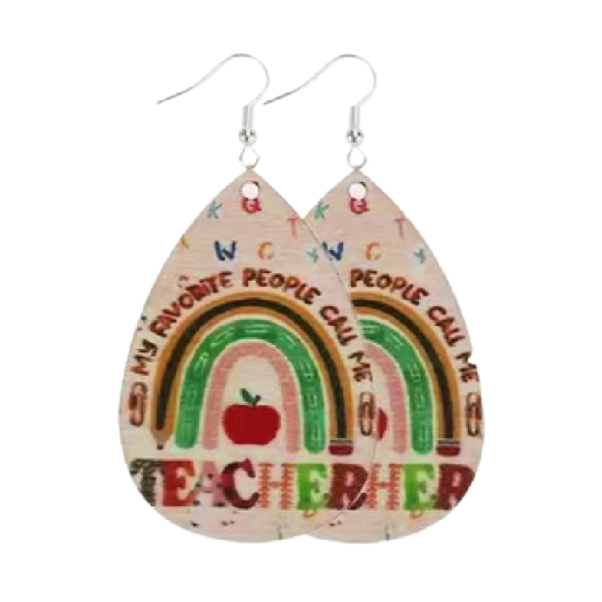 Education Themed Earrings Back To School, Teacher Appreciation Wooden Dangle NEW