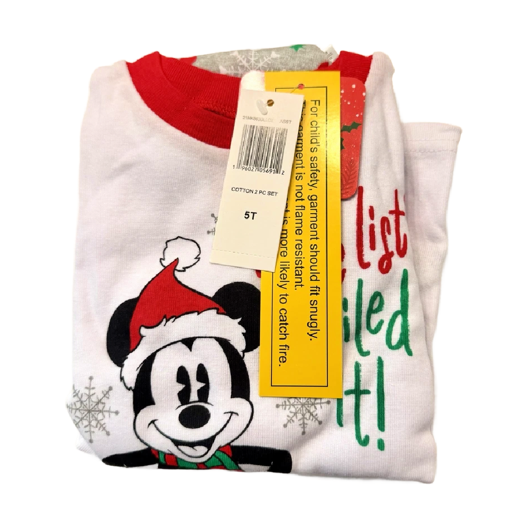 Disney 2pc Mickey Mouse PJs Size 5T Christmas Pajama Set Long Sleeve Top Pants