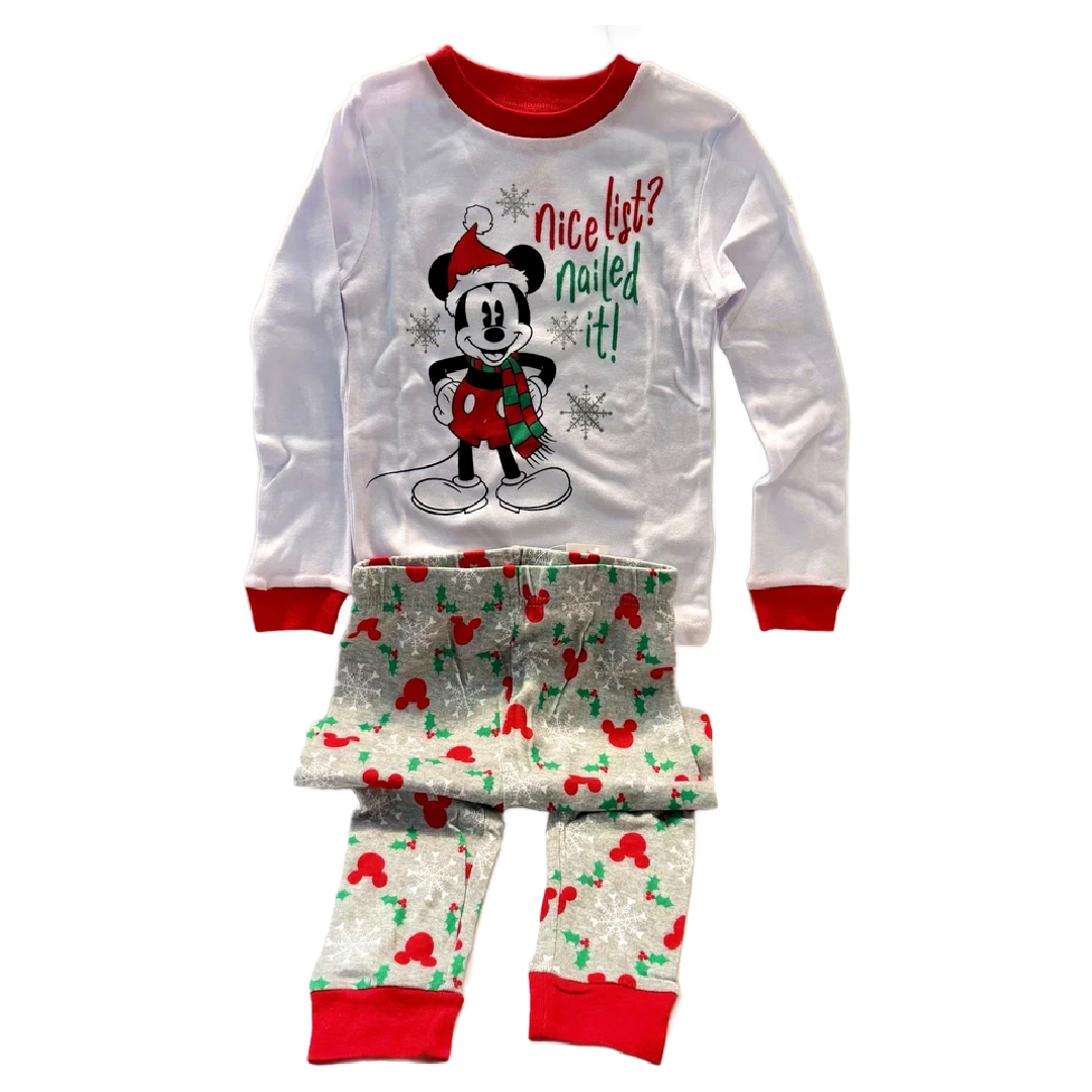 Disney 2pc Mickey Mouse PJs Size 5T Christmas Pajama Set Long Sleeve Top Pants
