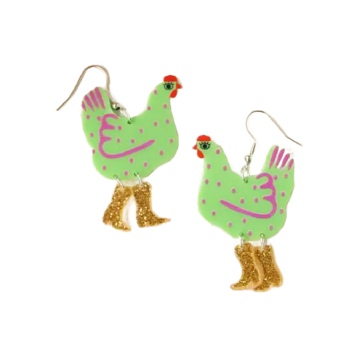 Acrylic Funny Hen Bird Earrings High Heeled Glitter Boots Dangle Chicken