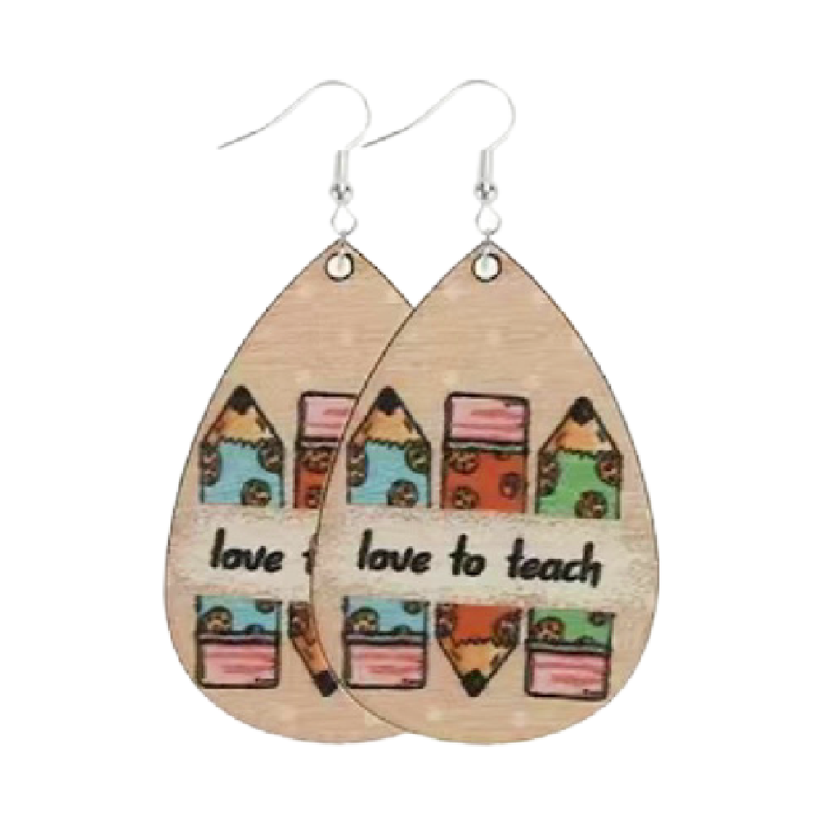 Education Themed Earrings Back To School, Teacher Appreciation Wooden Dangle NEW