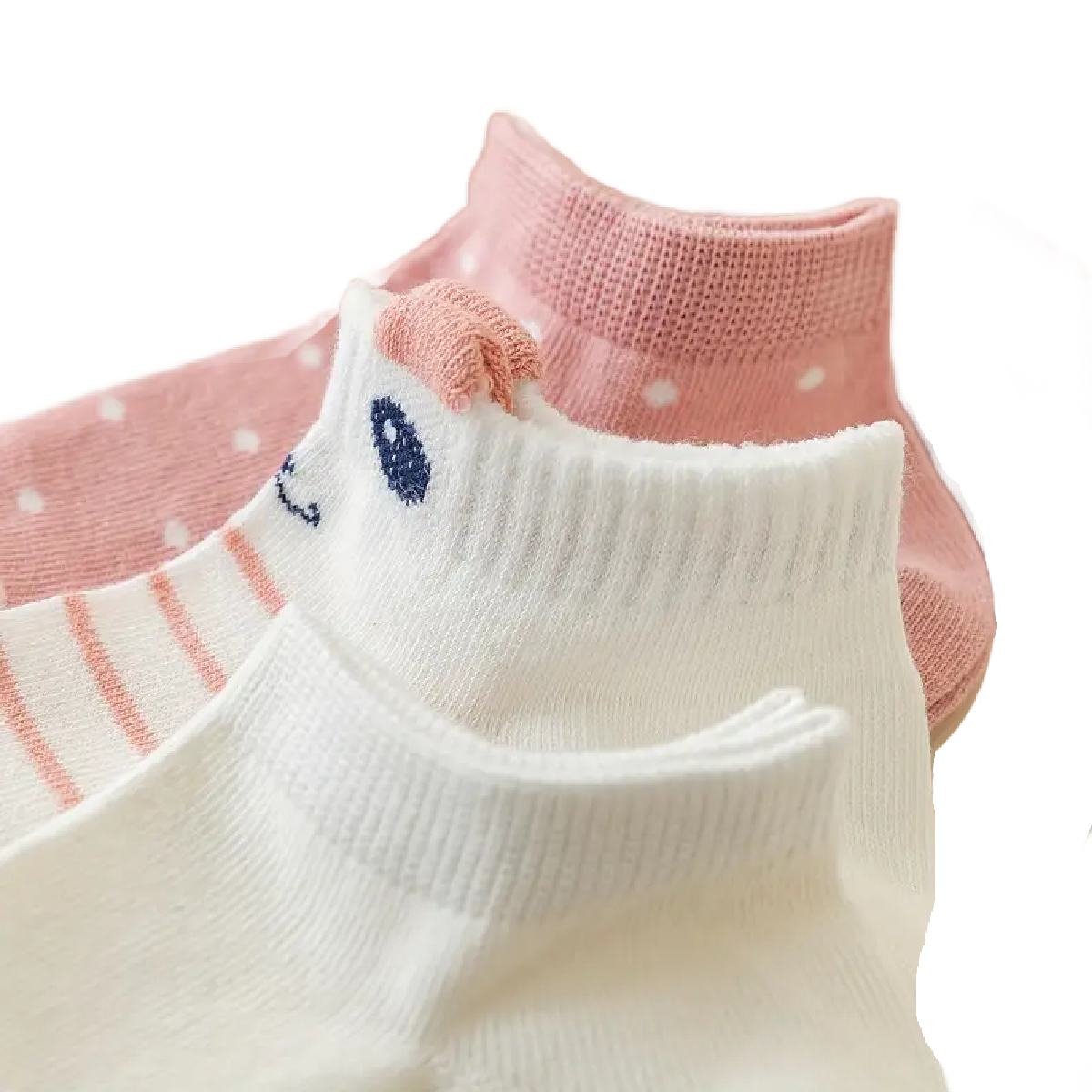 5 Pairs Socks Low Cut Ankle White & Pink Cute Animals Women's Stockings Hosiery