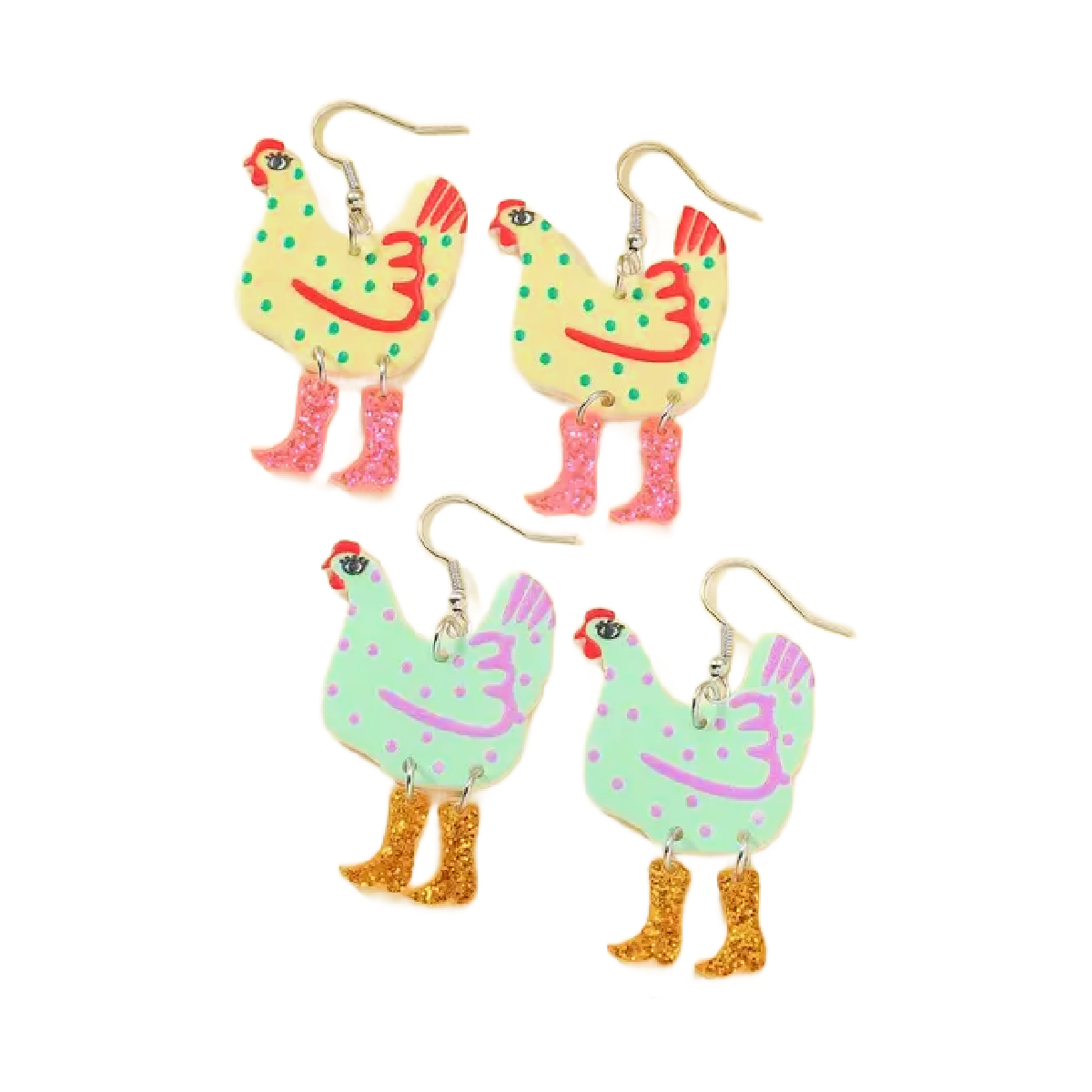 Acrylic Funny Hen Bird Earrings High Heeled Glitter Boots Dangle Chicken