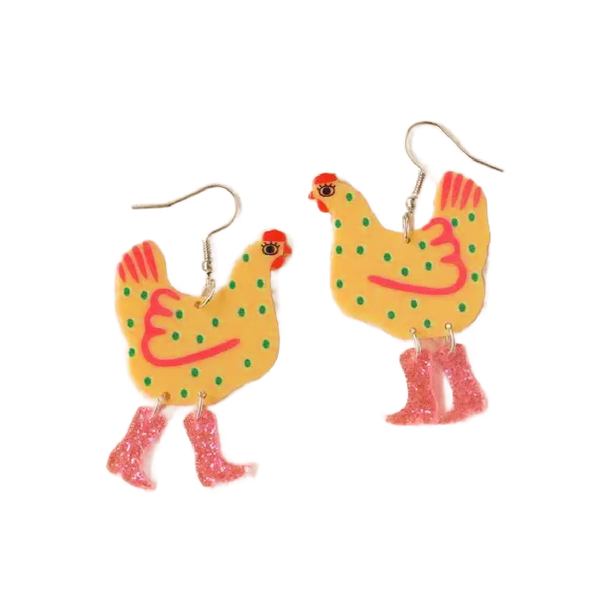 Acrylic Funny Hen Bird Earrings High Heeled Glitter Boots Dangle Chicken