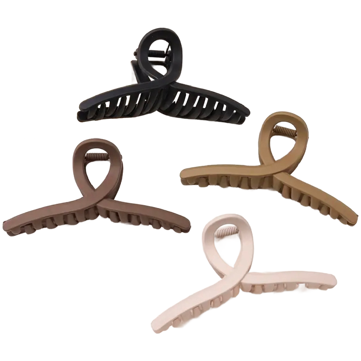 Lot of 4 Hair Claw Shark Clips Matte Coffee Brown, Beige, Black Opaque NEW