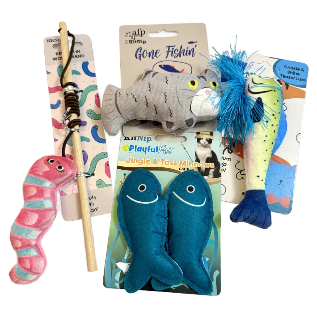 KitNip Kitty Cat Interactive Catnip Plush Catfish Fishing Pole Lot of 4 Toys New