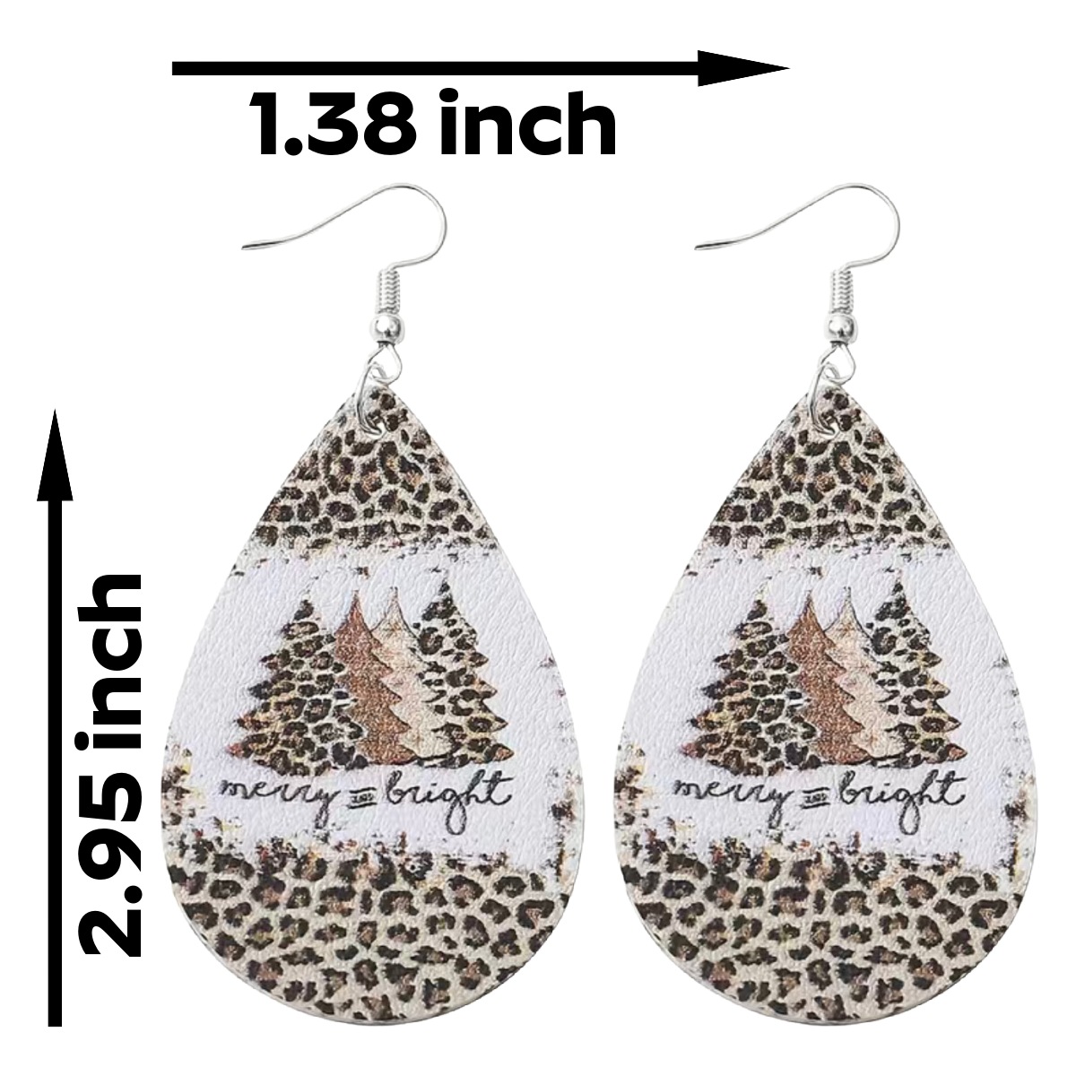 Leopard Pine Tree Earrings "Merry & Bright" Faux Leather Winter Christmas NEW