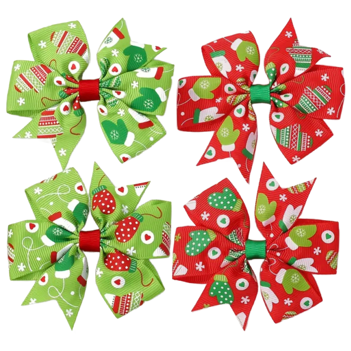 Winter Christmas Holiday Hair Ribbons Alligator Clips Barrettes Red Green NEW