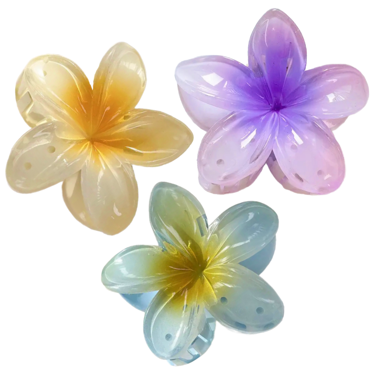 Lot of 3 Flower Hair Claw Shark Clips 3.2" Blue Yellow Purple New Boho Accessory