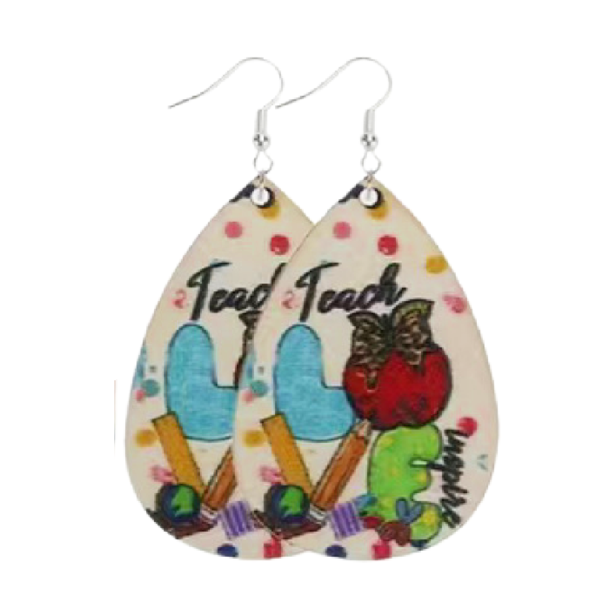 Education Themed Earrings Back To School, Teacher Appreciation Wooden Dangle NEW