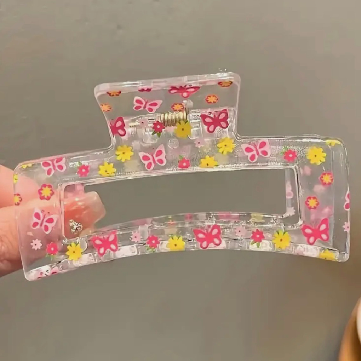Lot of 3 Hair Claw Shark Clips 3.3" Transparent Floral Heart Butterfly Accessory