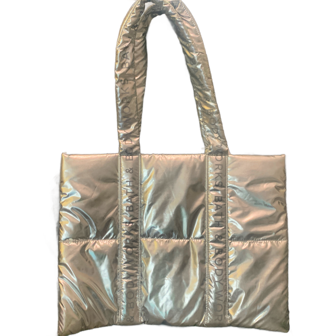 Bath and Body Works Tote Bag Silver Large Quilted Puffy Shoulder Strap NEW
