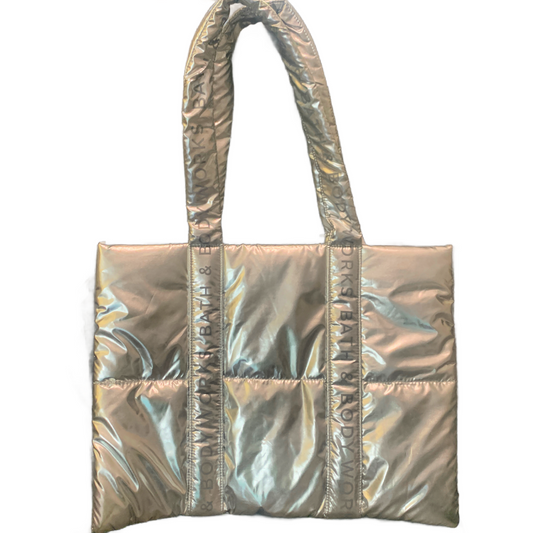 Bath and Body Works Tote Bag Silver Large Quilted Puffy Shoulder Strap NEW
