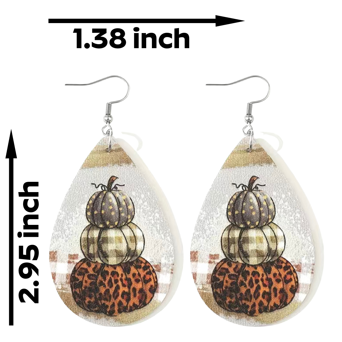 Leopard Pattern Pumpkin Earrings Faux Leather Thanksgiving Autumn Harvest NEW