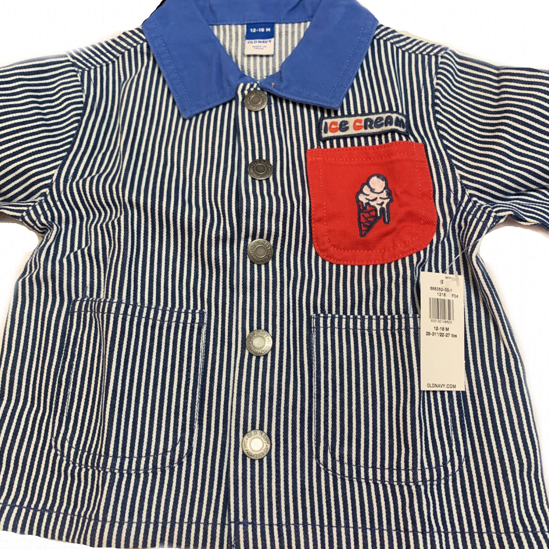 Railroad Stripe Twill Snap Jacket Baby Loose Collared Ice Cream Pocket NWT