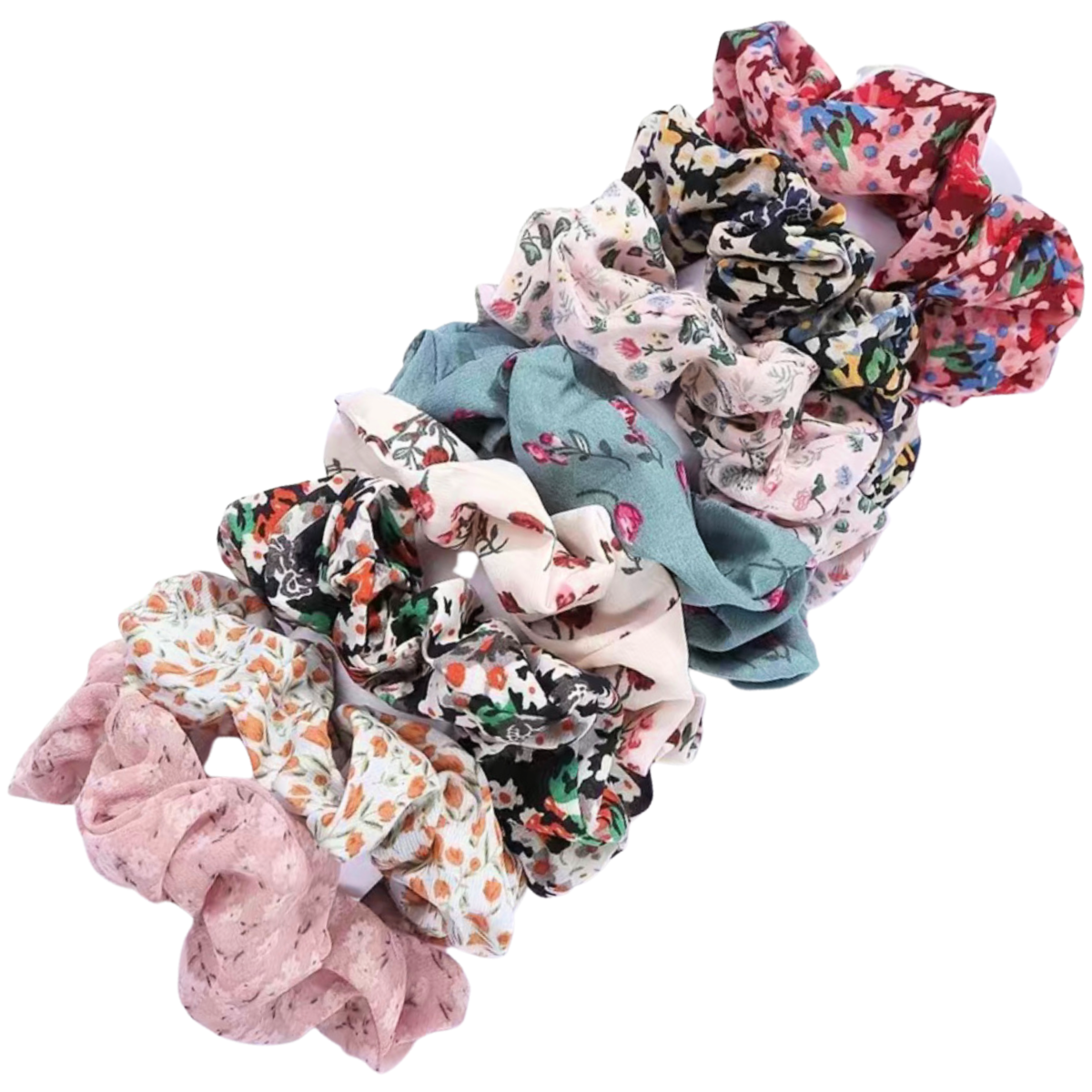 8pc Floral Hair Scrunchies Elegant Comfortable Lot MultiColor Flower Ties NEW