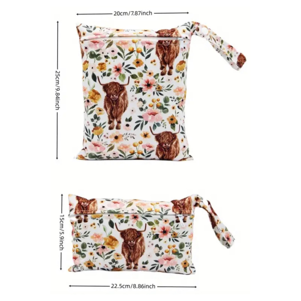 Highland Cattle Water Dry Bags Floral Print In 2 Different Sizes 2pc Lot