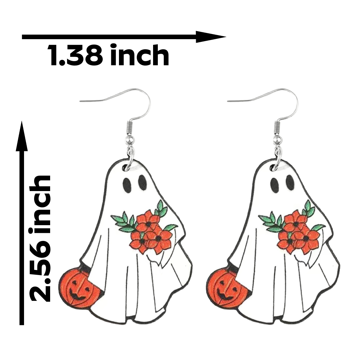 White Ghost Pumpkin Pattern Dangle Earrings Retro Wooden Halloween Jewelry NEW