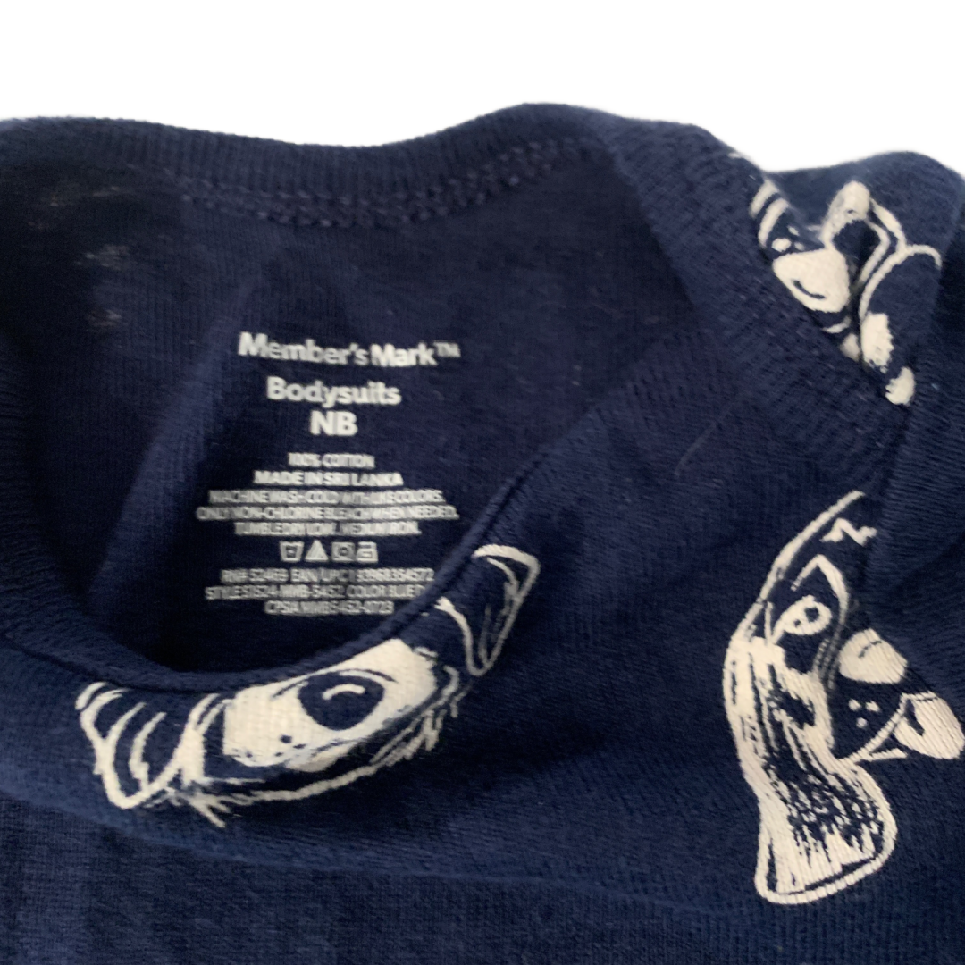 Lot of 2 Member's Mark Bodysuits NB Blue Cotton Puppy Dogs