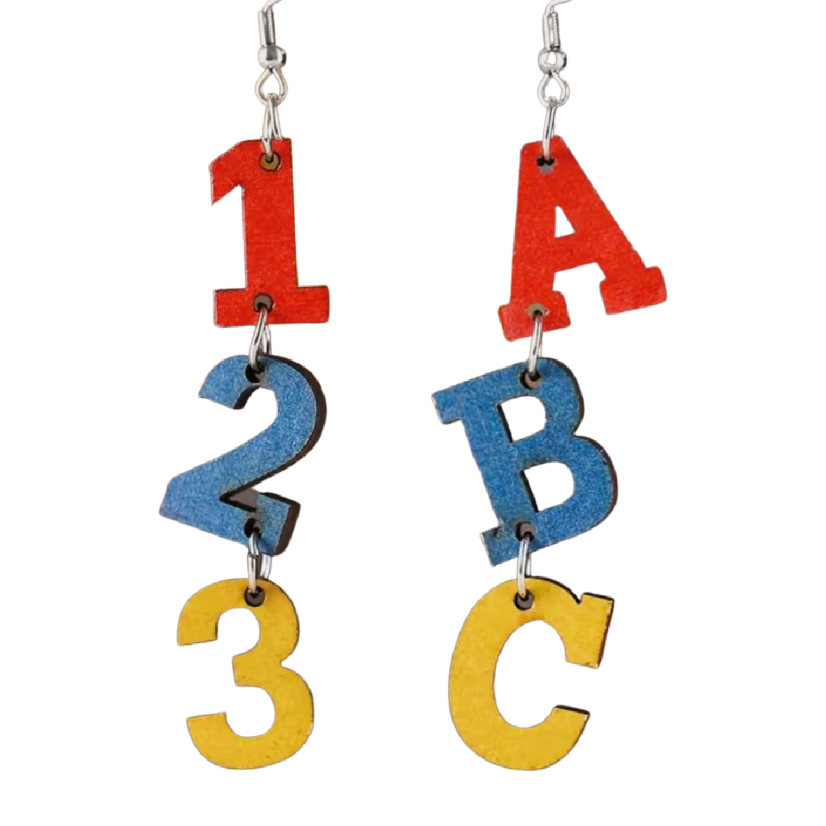 Teachers School Season Colorful Letters & Numbers Wooden Earrings Elementary New