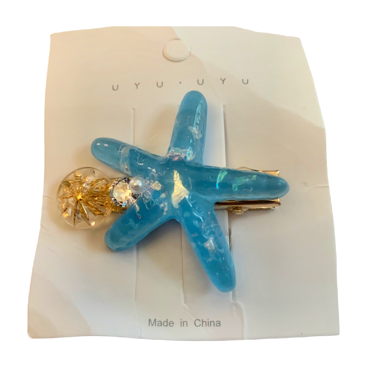 Blue Starfish Hair Barrette Clip Gold Sand Dollar Ocean Shell Accessory NEW