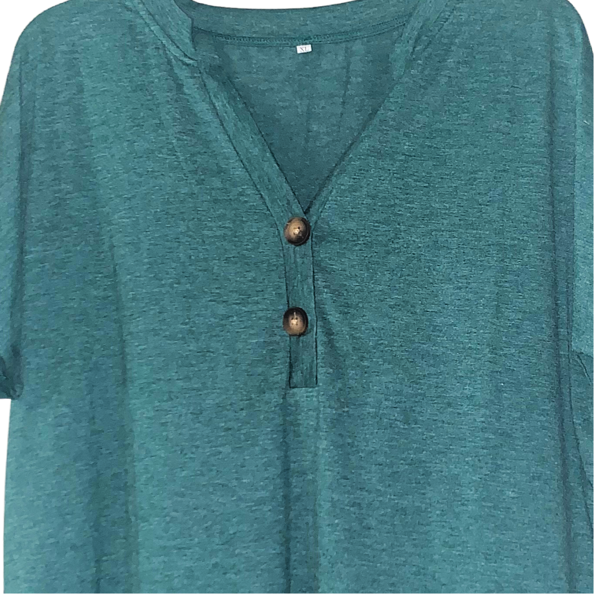 Green Henley Shirt Buttons Size XL Shot Sleeve Spandex Stretch Soft Short NWOT