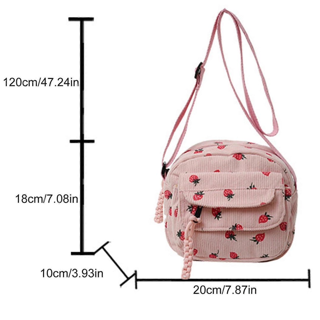 Small Corduroy Strawberry Print Shoulder Hand Bag Purse Crossbody New