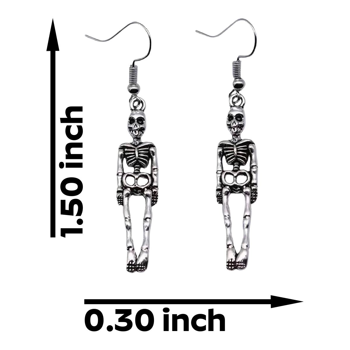 Punk Silver Tone Human Skeleton Dangle Earrings Science Halloween Jewelry NEW