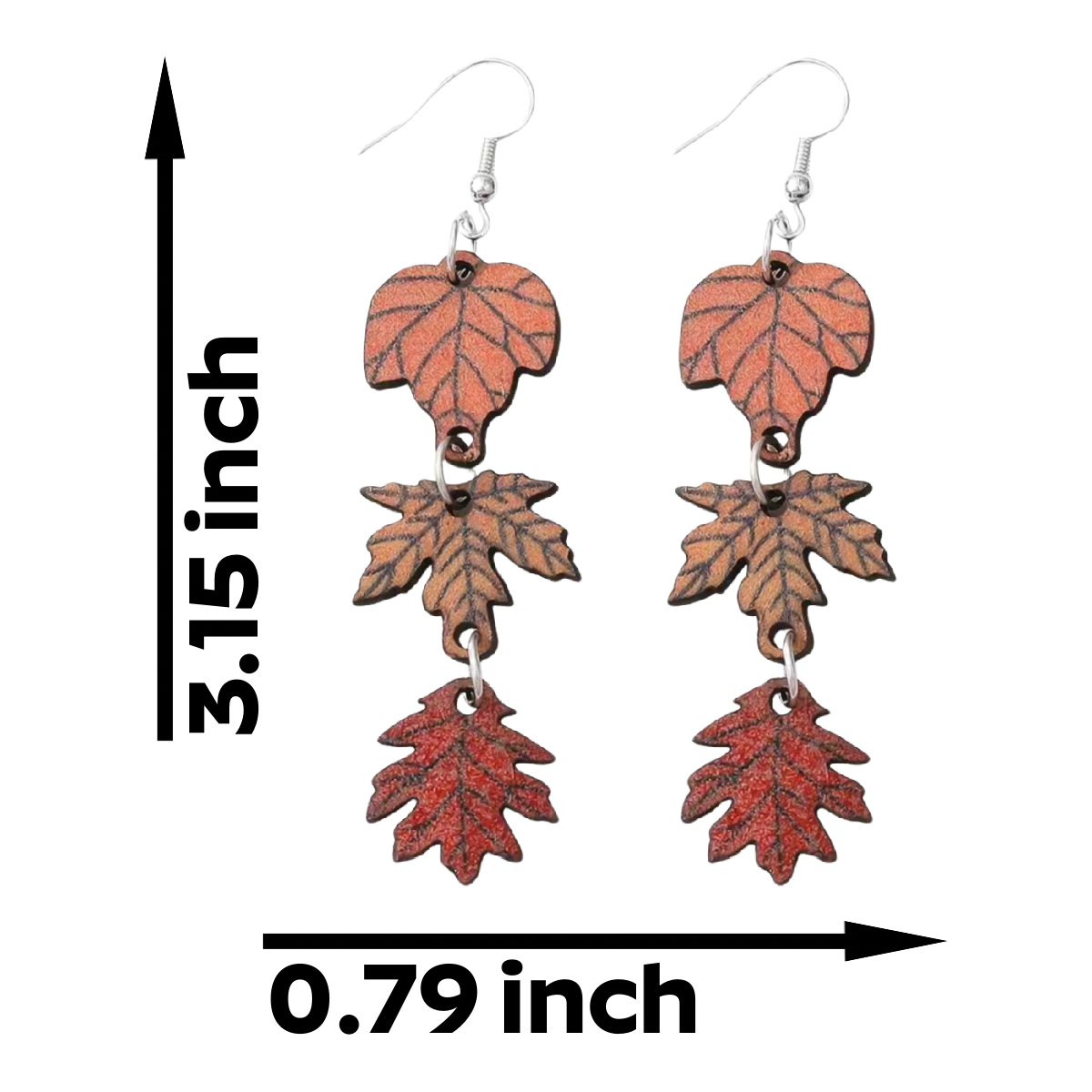 Wooden Dangle Earrings Maple Fall 3 Bead Leaf Autumn Colors NEW