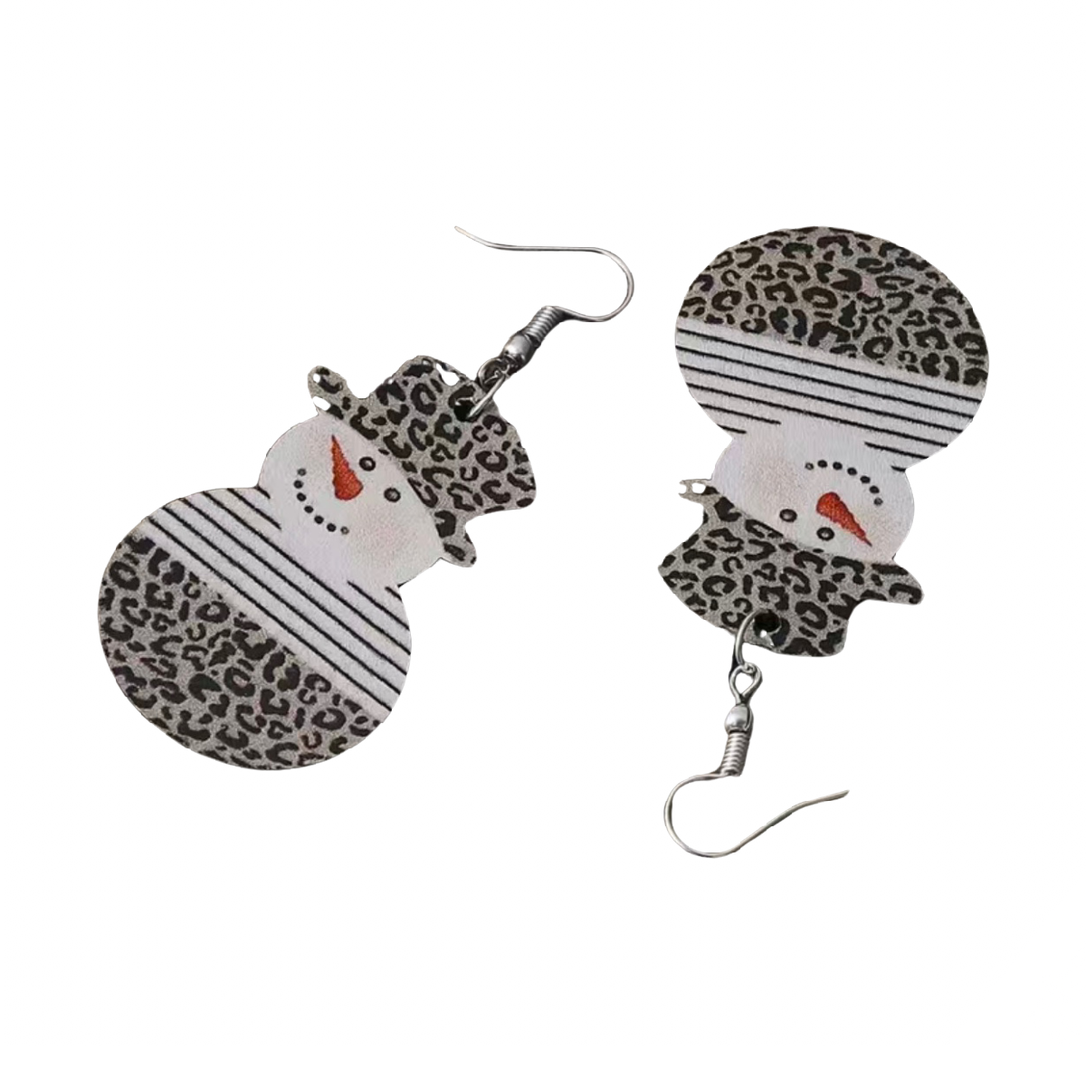 Snowman Earrings Leopard Print Hat Striped Carrot Nose Snow Winter Christmas NEW